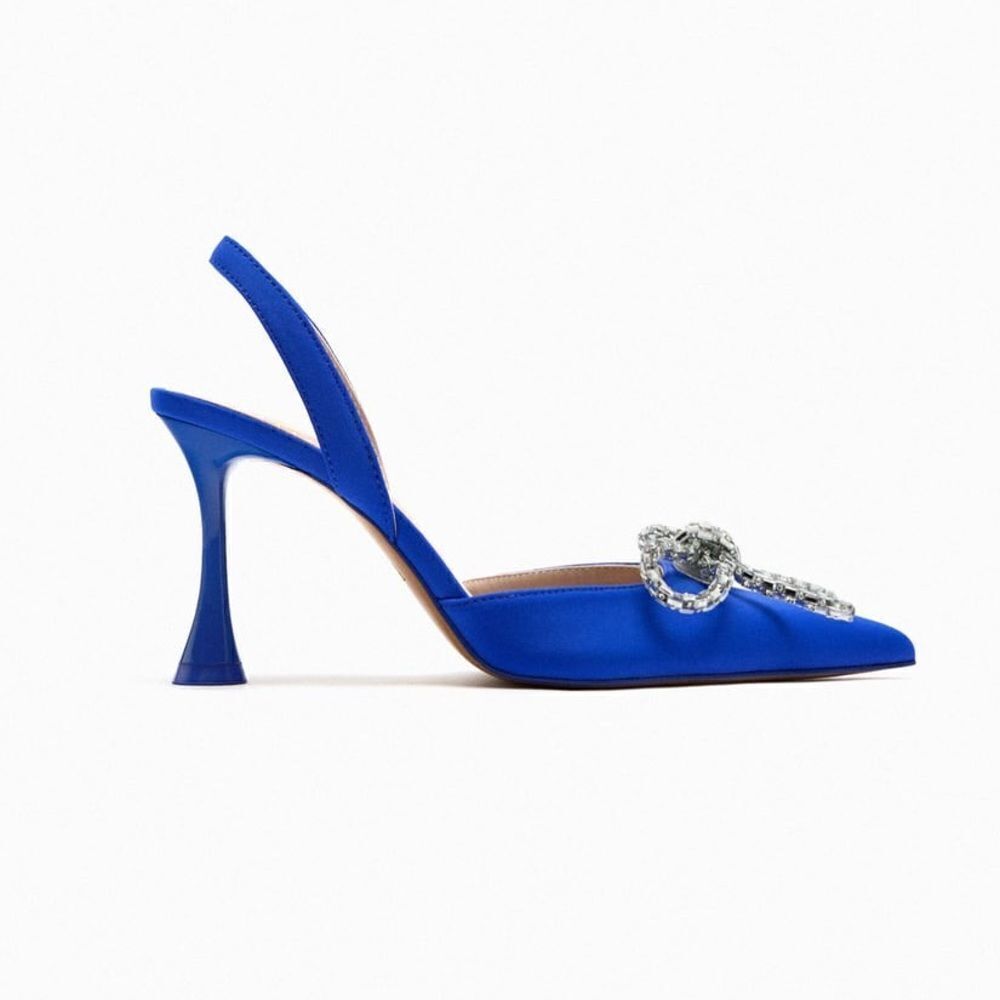 ZARA EMBELLISHED BOW HEELED SLINGBACKS - Picture 9 of 12